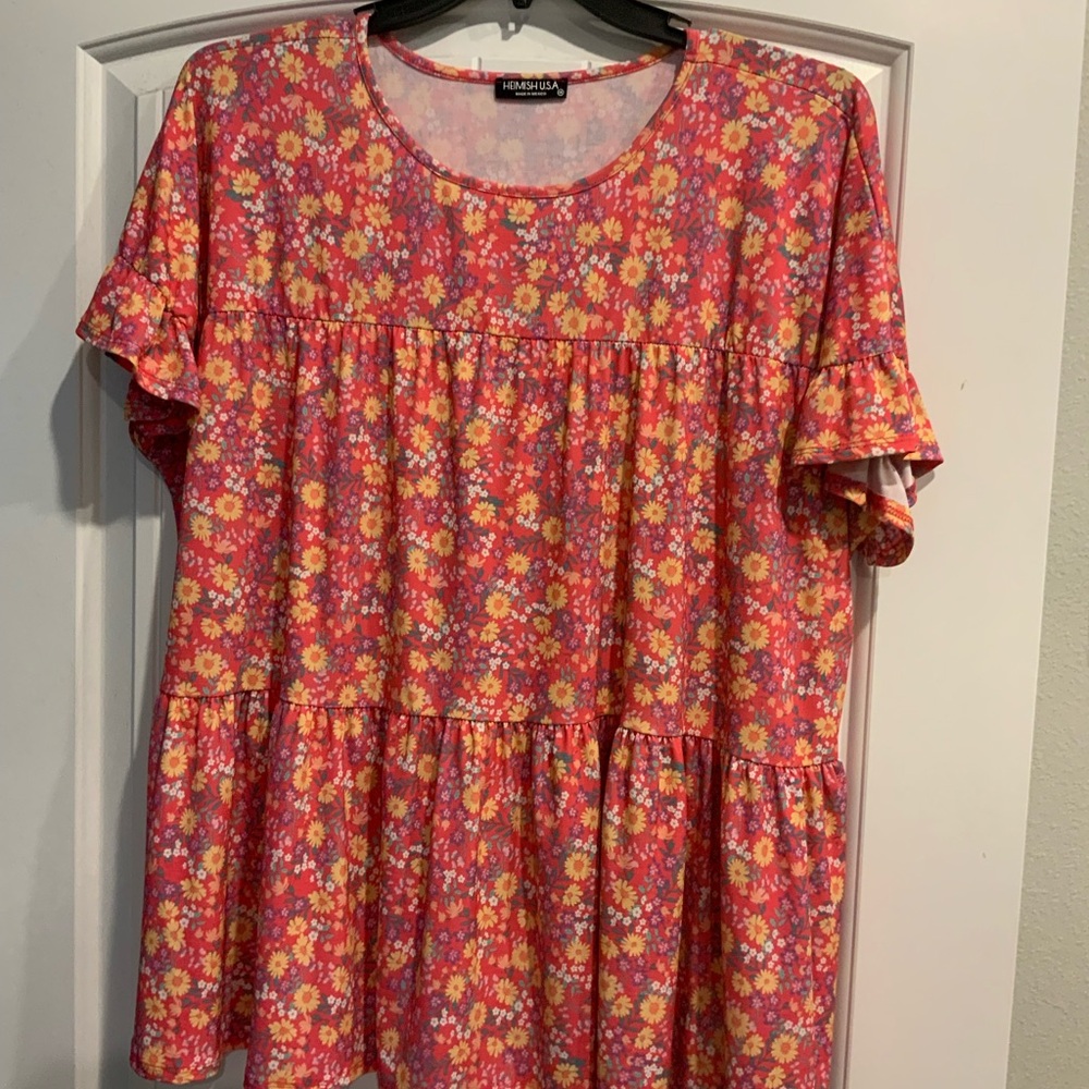 Pink Short Sleeve Ruffled Blouse